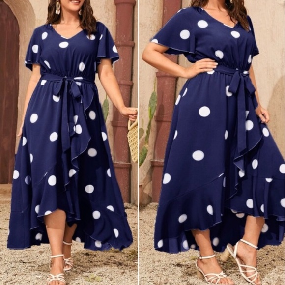 Dresses & Skirts - Plus Boho Polka Dot Ruffle Maxi Dress